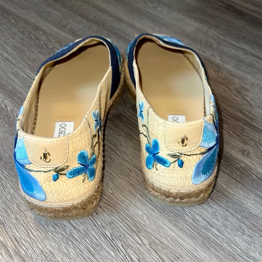 NWOB $345 Jimmy Choo Floral Espadrille Flats Blue Butterfly Espadrilles Shoes